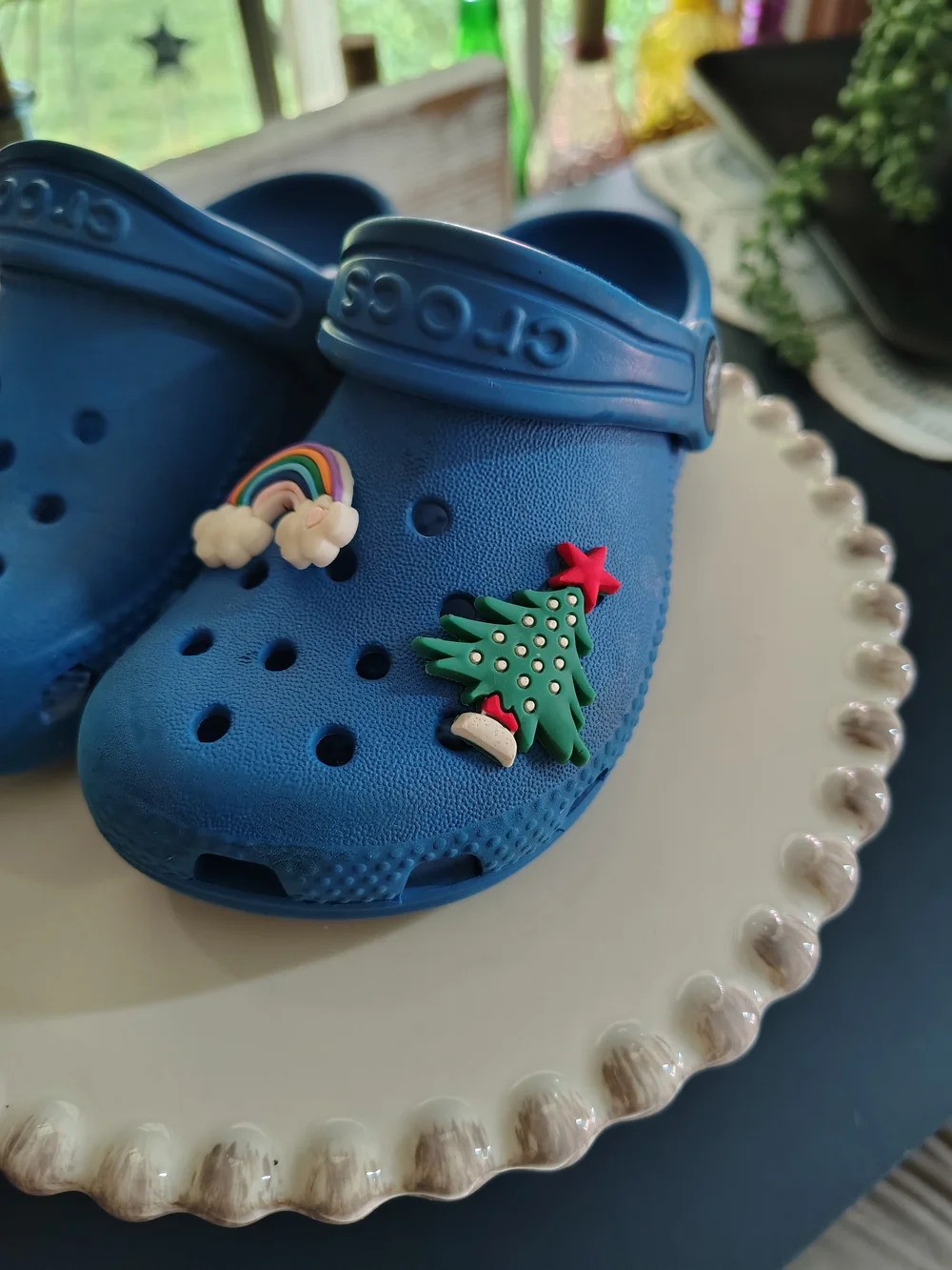 Blue Kids Crocs-Style Clog with Rainbow & Star Charms Sz.7